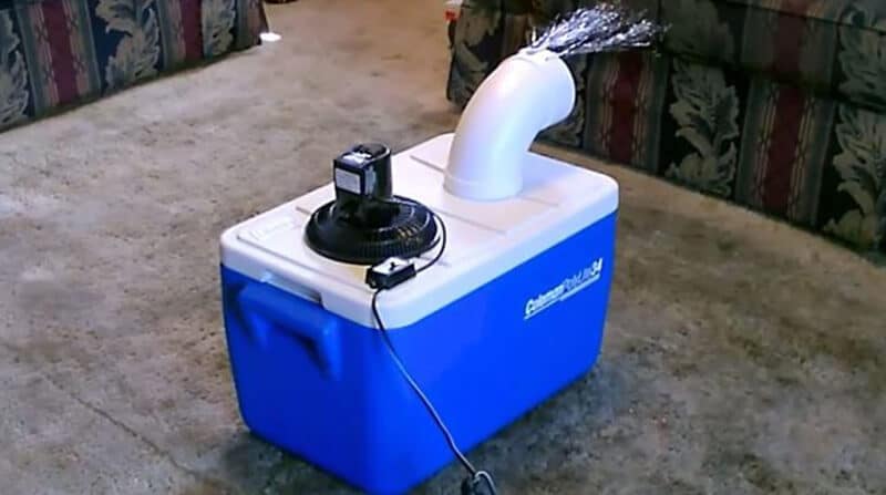 Make A Homemade Air Conditioner Uses A Cooler, Ice & A Fan.